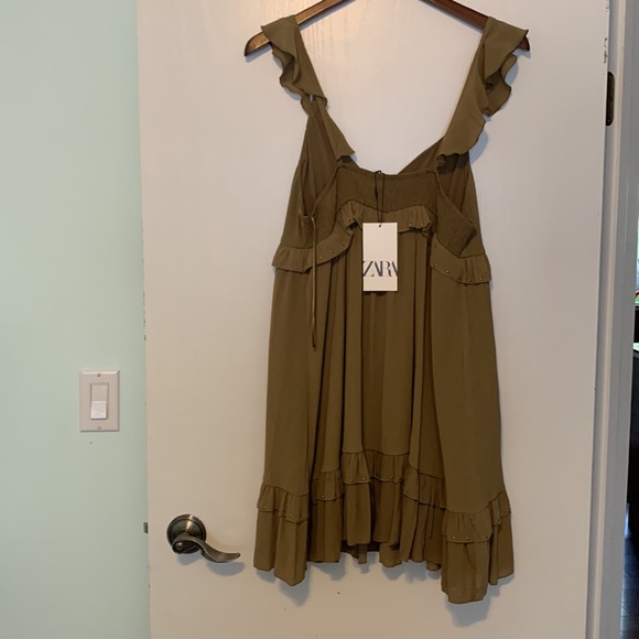 Zara army green dress size large. Studded details. - Picture 2 of 6